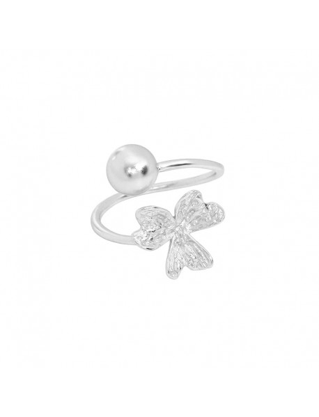 Girl Lucky Leaf Ball 925 Sterling Silver Adjustable Ring