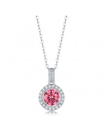Bridesmaid Round Pink Dancing Moissanite CZ Circle 925 Sterling Silver Necklace