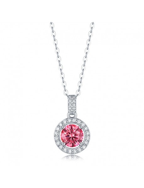 Bridesmaid Round Pink Dancing Moissanite CZ Circle 925 Sterling Silver Necklace
