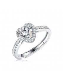 Anniversary Moissanite CZ Heart 925 Sterling Silver Adjustable Ring