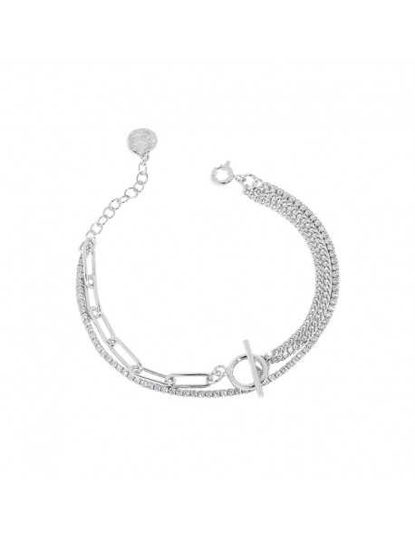 Asymmetry Double Layer Hollow Chain CZ OT 925 Sterling Silver Bracelet