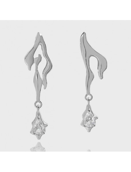 Elegant Irregular CZ Burning Flame 925 Sterling Silver Dangling Earrings