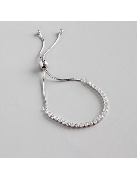 Fashion Simple CZ Beads 925 Sterling Silver Adjustable Bracelet