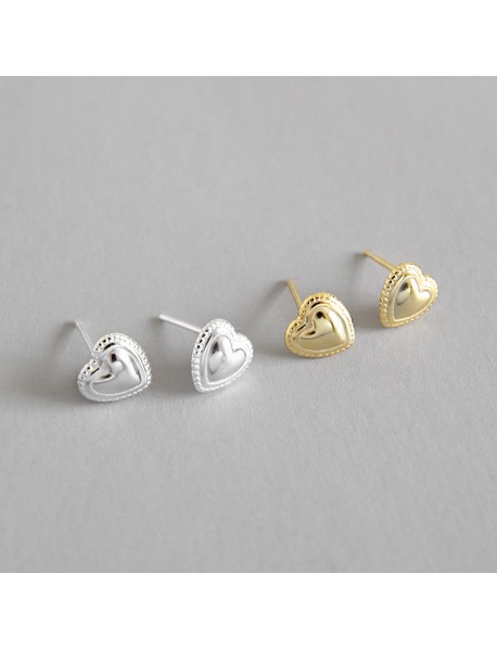 Simple Heart 925 Sterling Silver Studs Earrings