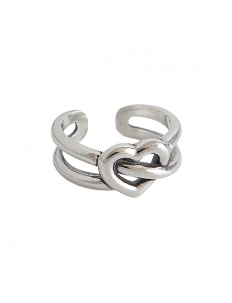 Retro Hollow Heart 925 Sterling Silver Adjustable Ring