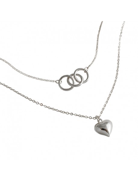 Anniversary Double Circles Heart Love 925 Sterling Silver Necklace