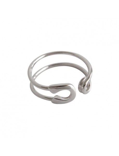 Simple Safety Pin Hollow 925 Sterling Silver Adjustable Ring