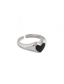 Anniversar Black Heart 925 Sterling Silver Adjustable Ring