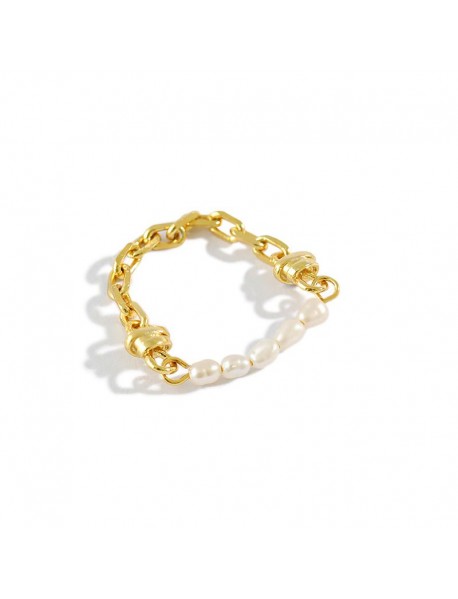 Fashion Natural Pearls Chain 925 Sterling Silver Ring