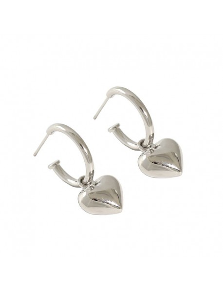 Girl 3D Heart Love 925 Sterling Silver Hoop Earrings