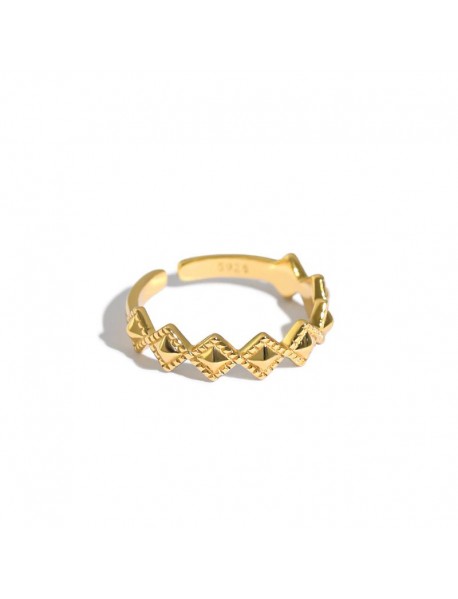 Geometry Rhombus Wave 925 Sterling Silver Adjustable Ring