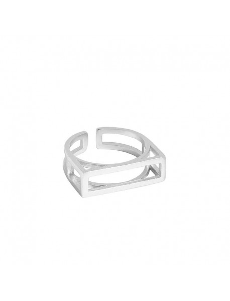 Geometry Hollow Rectangle 925 Sterling Silver Adjustable Ring