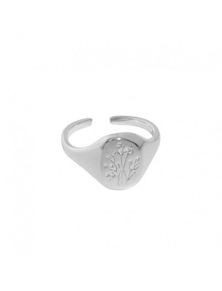 Classic Round Flowers Pattern 925 Sterling Silver Adjustable Ring