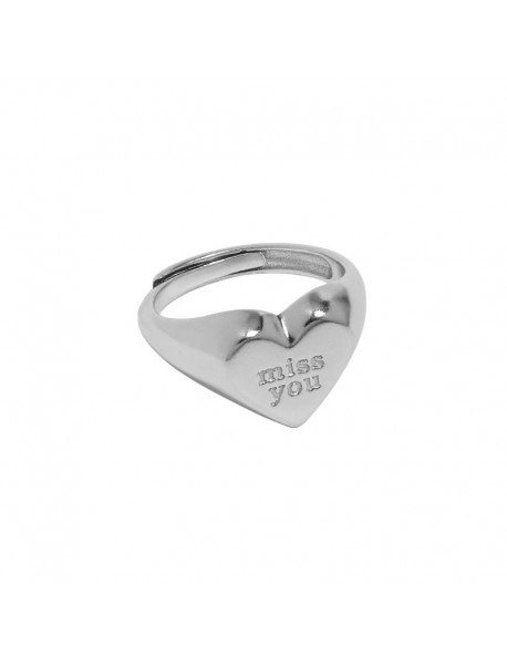 Girl miss you Letters Heart 925 Sterling Silver Wide Adjustable Ring