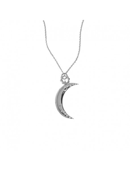 Women CZ Crescent Moon 925 Sterling Silver Necklace