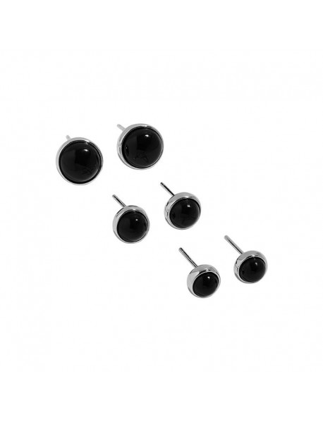 New Round Black Agate 925 Sterling Silver Stud Earrings