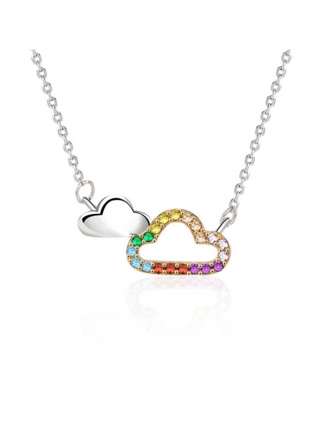Girl Colorful CZ Hollow Cloud 925 Sterling Silver Necklace