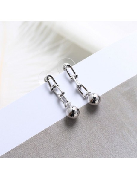 Modern Hollow Chain Tassels Ball 925 Sterling Silver Dangling Earrings