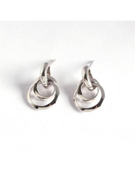Geometry Double Circles 925 Sterling Silver Dangling Earrings