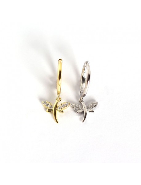 Insect Flying Dragonfly 925 Sterling Silver Hoop Earrings