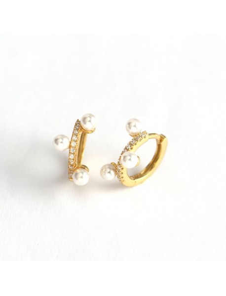 Girl Mini Shell Pearls CZ 925 Sterling Silver Hoop Earrings