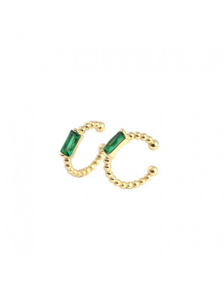 Geometry Green CZ Rectangle 925 Sterling Silver Non-Pierced Earrings