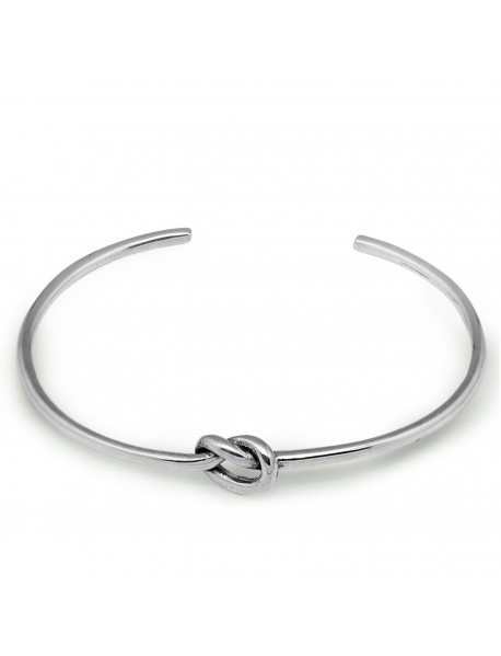Love Single Knot Open Size 925 Sterling Silver Cuff Bracelet Bangle